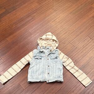 Billabong Light Blue Denim Jacket with Beige Striped Sleeves